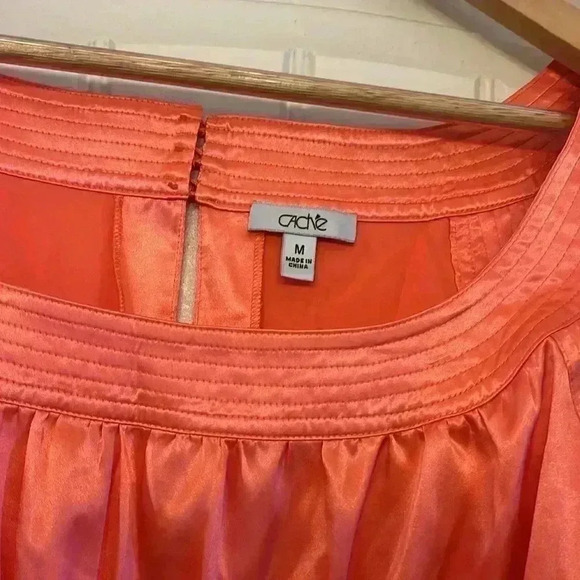 Cache silky orange blouse top vintage side zipper size Medium like new - Picture 7 of 9